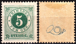 SWEDEN 1886 Figure 5 In Double Circle. Post Horn Overprinted On Reverse, MLH - Nuevos