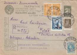 Russia Stationery Cover 1931 Add. Franking & 1928 Exchange Stamp 5 Kop. / 100 R., Moscow -> Ystad Sweden (x53) - Brieven En Documenten