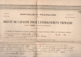 Toulouse (31 Diplome Brevet De Capacité Pour L'enseignement Primaire  1914  (M6044) - Diplômes & Bulletins Scolaires