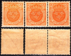 SWEDEN 1911 3 Crowns, 2o Orange. 1v + Pair. 3 Different Wmks, MLH / MNH *RARE* - Neufs
