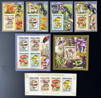 Burundi 2014 / 2015 Mi. 3557 - 3561 Bl 552 - 556 ND IMPERF Champignons Pilze Mushrooms Funghi Insectes Insects Butterfly - Unused Stamps