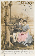 SERIE 4 CARTES  FANTAISIE ANNEE 1908 -  COUPLE  -  A  LEGENDE    : LE TEMPS DES CERISES  -  CIRCULEE - Collezioni E Lotti