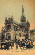 Ste Anne * La Place De La Basilique Un Jour De Fête * Sortie De Messe * Cpa Toilée Colorisée - Sainte Anne D'Auray