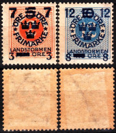 SWEDEN 1918 Surcharges For Territorial Defense. 2v, Different Wmks, MNH - Nuovi