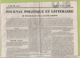 JOURNAL POLITIQUE TOULOUSE 17 01 1840 - FOIX - VITO MANGIAMELE MATHEMATICIEN - SUISSE - MADRID - LAFFITTE / ARAGO - - 1800 - 1849