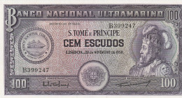 Saint Thomas & Prince, Banco Nacional Ultramarino 100 Escudos 1958, P-38 UNC - Sao Tomé Et Principe