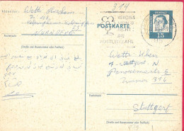 GERMANIA - INTERO CARTOLINA POSTALE PF.15 (MICHEL P79) DA NURNBERG *27.8.63* PER STUTTGART - TESTO IN ARABO - Cartes Postales - Oblitérées