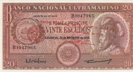 Saint Thomas & Prince, Banco Nacional Ultramarino 20 Escudos 1976 P-44 UNC - San Tomé Y Príncipe