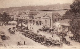 NICE La Gare P.L.M.avec Tramway Voitures  Taxis  Et Diligences - Ferrocarril - Estación