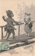 Chats Humanisés * CPA Illustrateur Gaufrée Embossed * Chatte Singe Monkey Chasse Chasse * Chat Cat Katze - Chats