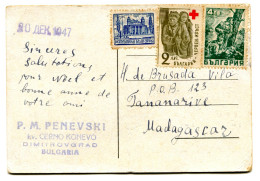 RC 26145 BULGARIE 1947 CARTE POSTALE AVEC TIMBRE CROIX ROUGE POUR MADAGASCAR ( VOIR DESCRIPTION ) - Lettres & Documents