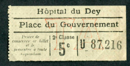 Ticket De Tramway D'Alger Début XXe "Sté Des Tramways Algériens" Billet Algérie - Wereld