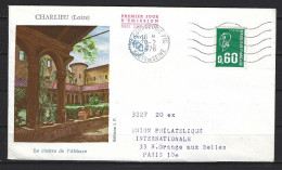 BEQUET 0,60 Vert- Typo - N°1814 Sur FDC- CHARLIEU ( Loire ) - Cloître De L'Abbaye. Pli Ayant Circulé. - 1971-1976 Marianne Of Béquet