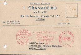 Portugal , 1957 Advertising Postmark I. GRANADEIRO Cortiças , Cork , Commercial  Postcard - Marcophilie