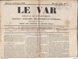 Au Plus Rapide Journal Le Var 15 Février 1846 - 1800 - 1849