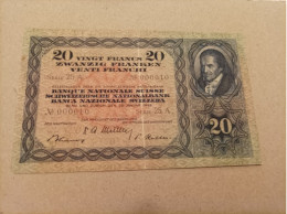 Billete De Suiza De De 20 Francos, Año 1949, Low Nummer 000010, Sehr Scarce - Svizzera