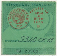 FRANCE - Vignette Automobile 1968/69 - 5 à 7 Cv - 90F - Marseille - Covers & Documents