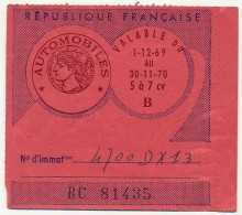 FRANCE - Vignette Automobile 1969/70 - 5 à 7 Cv - Aubagne - Storia Postale