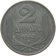 YUGOSLAVIA 2 DINARA 1942 #a092 0097 - Yougoslavie