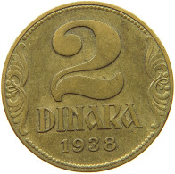 YUGOSLAVIA 2 DINARA 1938 #s073 0575 - Yougoslavie