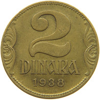 YUGOSLAVIA 2 DINARA 1938 #a094 0509 - Yougoslavie