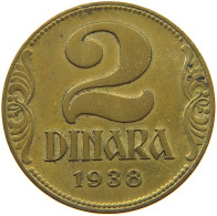 YUGOSLAVIA 2 DINARA 1938 #a019 0677 - Yougoslavie