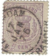 Netherland 1876  2.5c Purple, Perf. 13.25 Large Holes, 17 JAN 76 ...........DAM -FRAN - Gebruikt