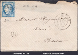 FRANCE N° 60C SUR LETTRE AVEC GC 2164 MAILLAT AIN + CAD DU 29/03/1876 - 1871-1875 Ceres