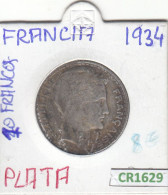 CR1629 MONEDA FRANCIA 10 FRANCOS 1934 PLATA BC - Otros & Sin Clasificación