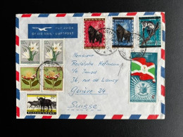 BURUNDI 1963 AIR MAIL LETTER TO GENEVA 29-07-1963 APES MONKEES ANIMALS - Cartas