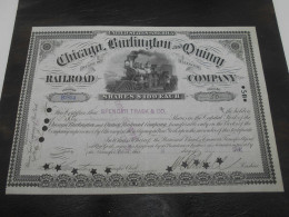 Shares 100 § Each  Chicago Burlington  And Quincy Railroad Company  1892 - Chemin De Fer & Tramway
