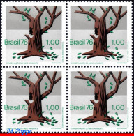 Ref. BR-1474-Q BRAZIL 1976 - PROTECTION OF ENVIRONMENT, DYING TREE, MI# 1559, BLOCK MNH, NATURE 4V Sc# 1474 - Blocs-feuillets