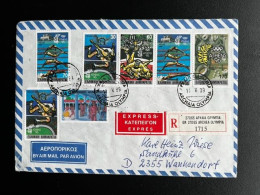 GREECE 1989 REGISTERED EXPRESS LETTER ARCHEA OLYMPIA TO WANKENDORF 11-05-1989 OLYMPIC GAMES EXPRES - Briefe U. Dokumente