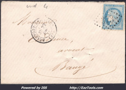 FRANCE N° 60A SUR LETTRE AVEC GC 373 BEAUFORT EN VALLÉE MAINE ET LOIRE +CAD DU 22/12/1871 - 1871-1875 Ceres