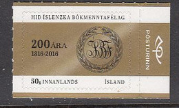 2016 Iceland Literary Society Literature Complete Set Of 1 MNH - Ongebruikt