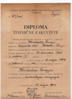 1929. KINGDOM OF SHS,SLOVENIA,LJUBLJANA,TECHNICAL FACULTY DIPLOMA,MINING ENGINEER,10 DIN STATE REVENUE STAMP - Diplômes & Bulletins Scolaires