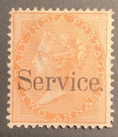 India 1867-73 Official Stamp: SERVICE Overprint Queen Victoria 2 Anna Fine Mint With Original Gum  (Signed Scheller Inde - 1858-79 Compagnia Delle Indie E Regno Della Regina