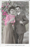 SERIE DE 4 CARTES  FANTAISIE ANNEE 1908 -  COUPLE   A BELLE LEGENDE D'AMOUR    -  CIRCULEE - Verzamelingen & Kavels