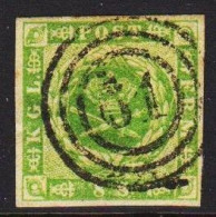 1857. DANMARK. Dotted Spandrels. 8 Skilling Green. Nummeral Cancel 61 - RNNE, Bornholm. Very Fi... (Michel 5) - JF536970 - Used Stamps