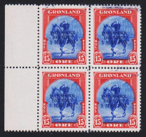 1945. GRØNLAND. DANMARK BEFRIET 5 MAJ 1945 Overprint. 15 Øre Red/ultramarine Chr. X On Horse... (Michel 21 I) - JF536978 - Ungebraucht