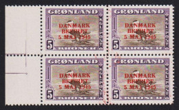 1945. GRØNLAND. DANMARK BEFRIET 5 MAJ 1945 Overprint. 5 Kr. Dark Lilac/gray Brown Eider-duck. ... (Michel 25) - JF536982 - Unused Stamps