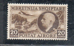 ALBANIA 1939 POSTA AEREA AIRMAIL AIR POST MAIL EFFIGIE RE VITTORIO EMANUELE III KING E PAESAGGI 20q MLH - Albania