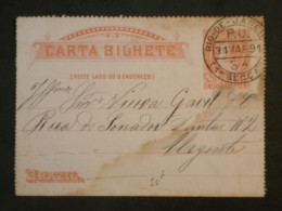 DE 7 BRESIL  BELLE  CARTE ENTIER   1891  RIO  +AFF. PLAISANT ++ - Entiers Postaux