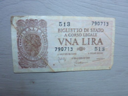 UNA LIRA Biglietto Di Stato A Corso Legale - 1944 - Italië – 1 Lira