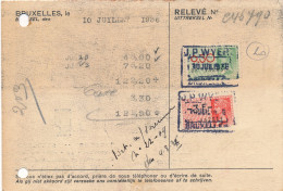 BRUXELLES  BEDRIJFSKAART  2 ZEGELS 0.30 EN 3 FR  RELEVE  1936  2 AFBEELDINGEN - Documenti
