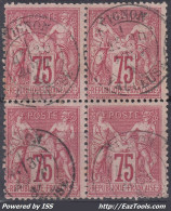 TIMBRE FRANCE SAGE 75c N/B N° 71 EN BLOC DE 4 CACHET AVIGNON - COTE 180 € - 1876-1878 Sage (Type I)