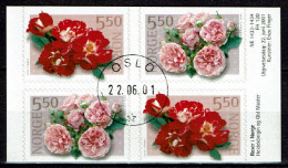 Norway 2001 - Yv.1346/1347 Mi.1392/1393 - Used - Rosen, Rozen, Roses - Bloc De 4 - Two Pairs In Block - Usados