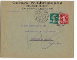 MULHOUSE 2 Gare 1 Haut Rhin 4 NOV 27 Lettre Entête Garage St Christophe Fbg Altkirch Semeuse 10c 40c Yv 159 194 Ob 1927 - Covers & Documents