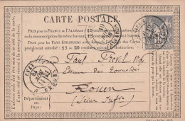 Yvert 66 Sage Carte Précurseur Entête Colombe LISIEUX Calvados 10/11/1876 Pour Rouen - Precursor Cards