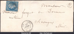 FRANCE N° 22 SUR LETTRE AVEC GC 1008 CHEVAGNES ALLIER + CAD DU 17/06/1863 + OR - 1862 Napoleone III